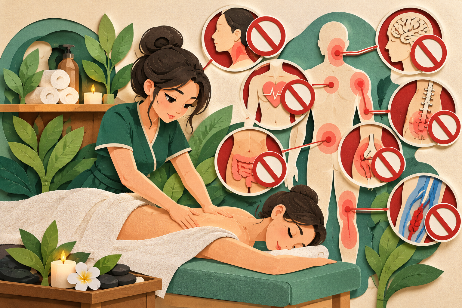 Massage Contraindications Paper Art Infographic